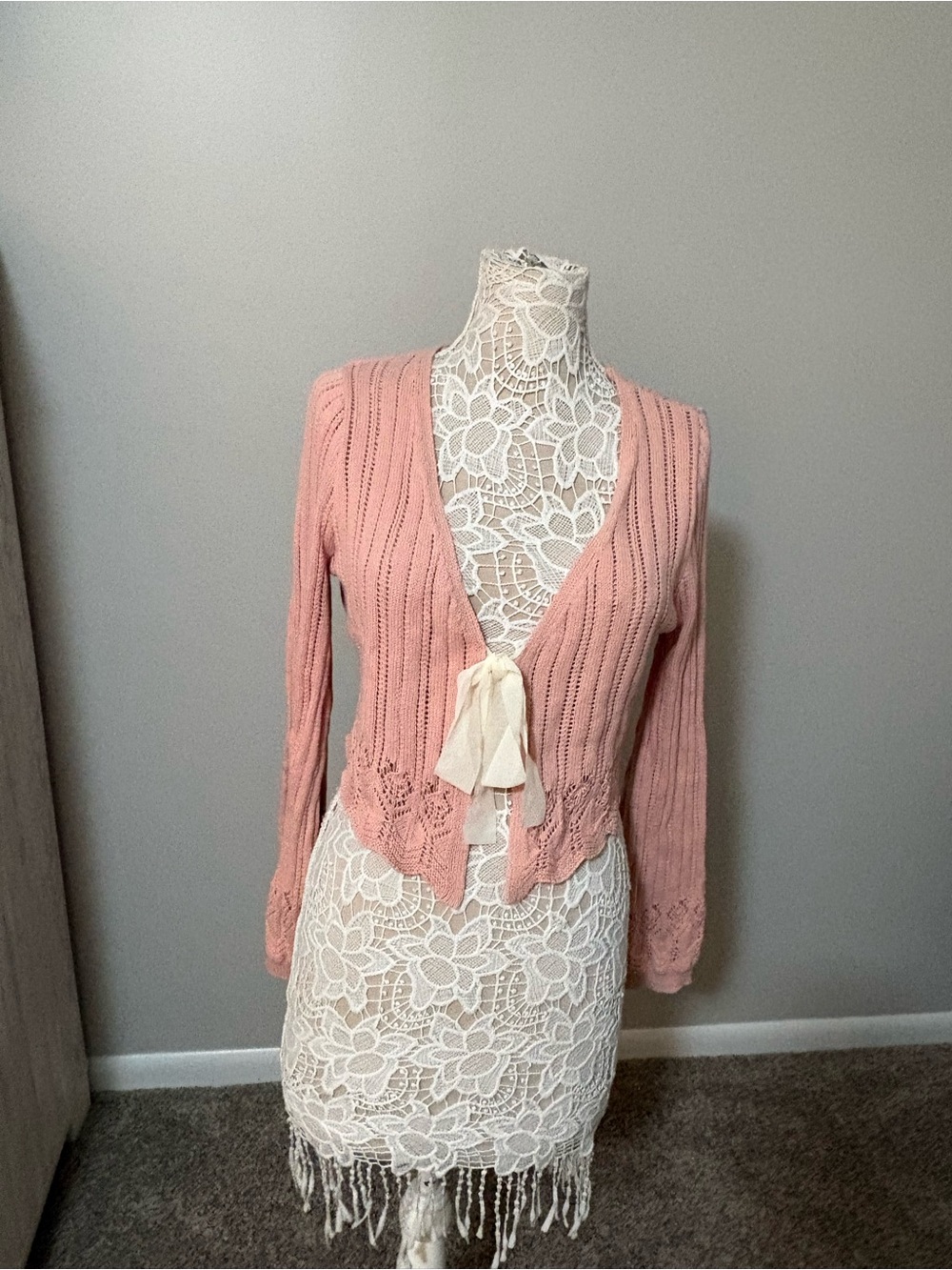 Tie-Front Rose Pink Knit Cardigan - Women's Lightweight Sweater